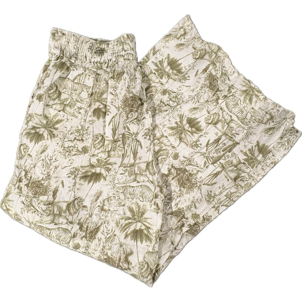 ♾️Rachel Zoe 100% Linen Wide Leg Pants Small Jungle Toile Tiger Print Resort♾️ - Picture 2 of 8